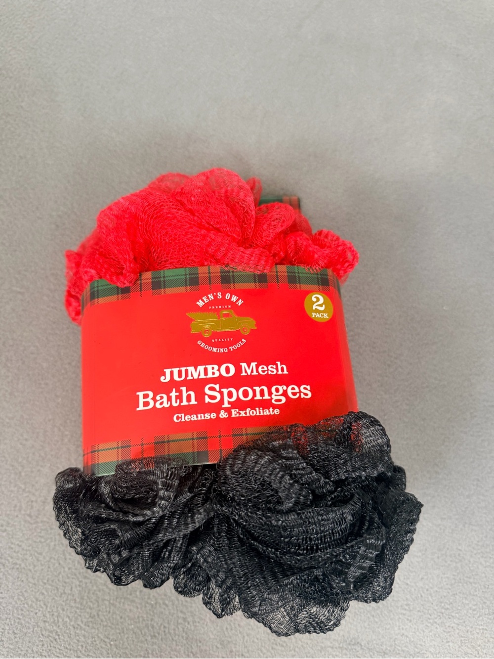 Jumbo Mesh Bath Sponges - Red & Black (2 Pack)